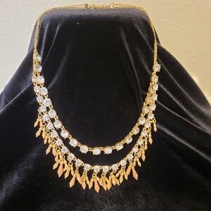 ANN TAYLOR Elegant Gold Tone and Clear Stone Layered Necklace